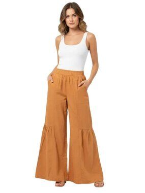 Rewash Brand Mustard Yellow Rayon-Linen Tiered Wide Leg Pants Size Medium, NWT